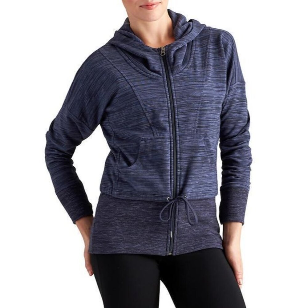 Athleta Gray Cinch Hem Thumbholes Ribbed Knit Inner Layer Zip Up Hoodie Sweater - Picture 12 of 16